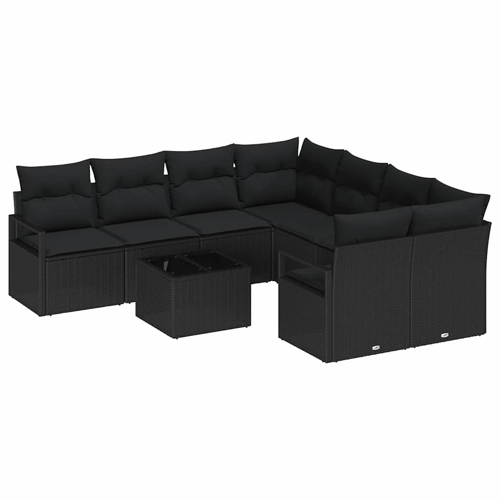 Kanapé Szett párnával 9 pcs Fekete polirattan