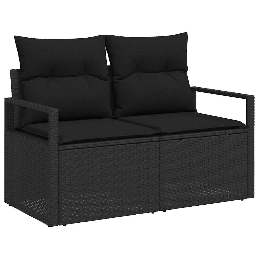 Kanapé Szett párnával 9 pcs Fekete polirattan