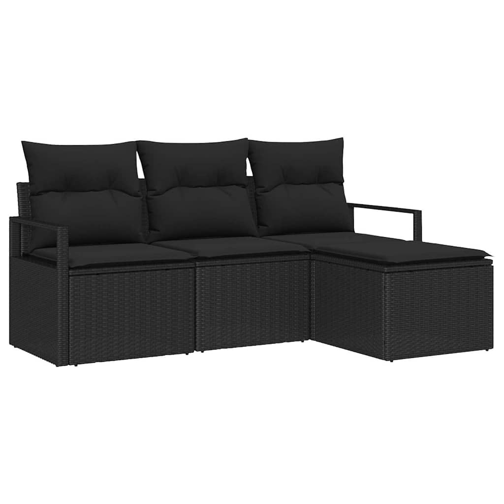 Kanapé Szett 4 pcs Fekete polirattan