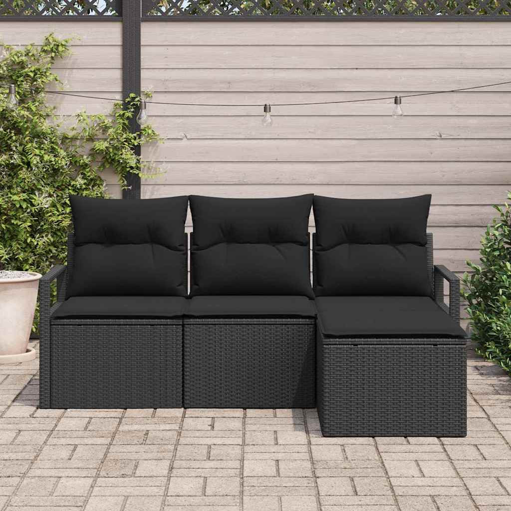 Kanapé Szett 4 pcs Fekete polirattan