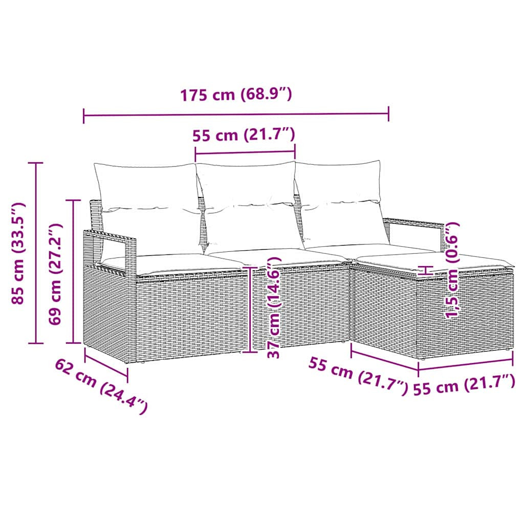Kanapé Szett 4 pcs Fekete polirattan