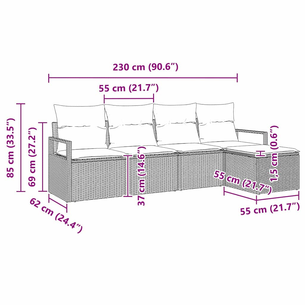 Kanapé Szett 5 pcs Barna polirattan