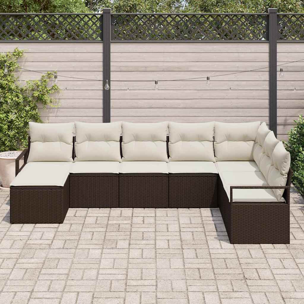 Kerti Kanapé Szett 8 pcs Barna Poli rattan