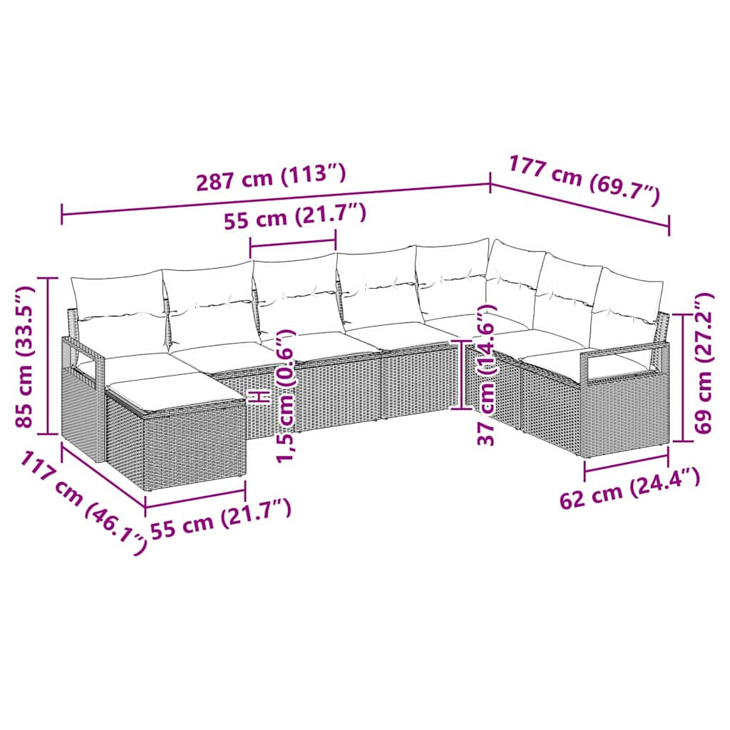 Kerti Kanapé Szett 8 pcs Barna Poli rattan
