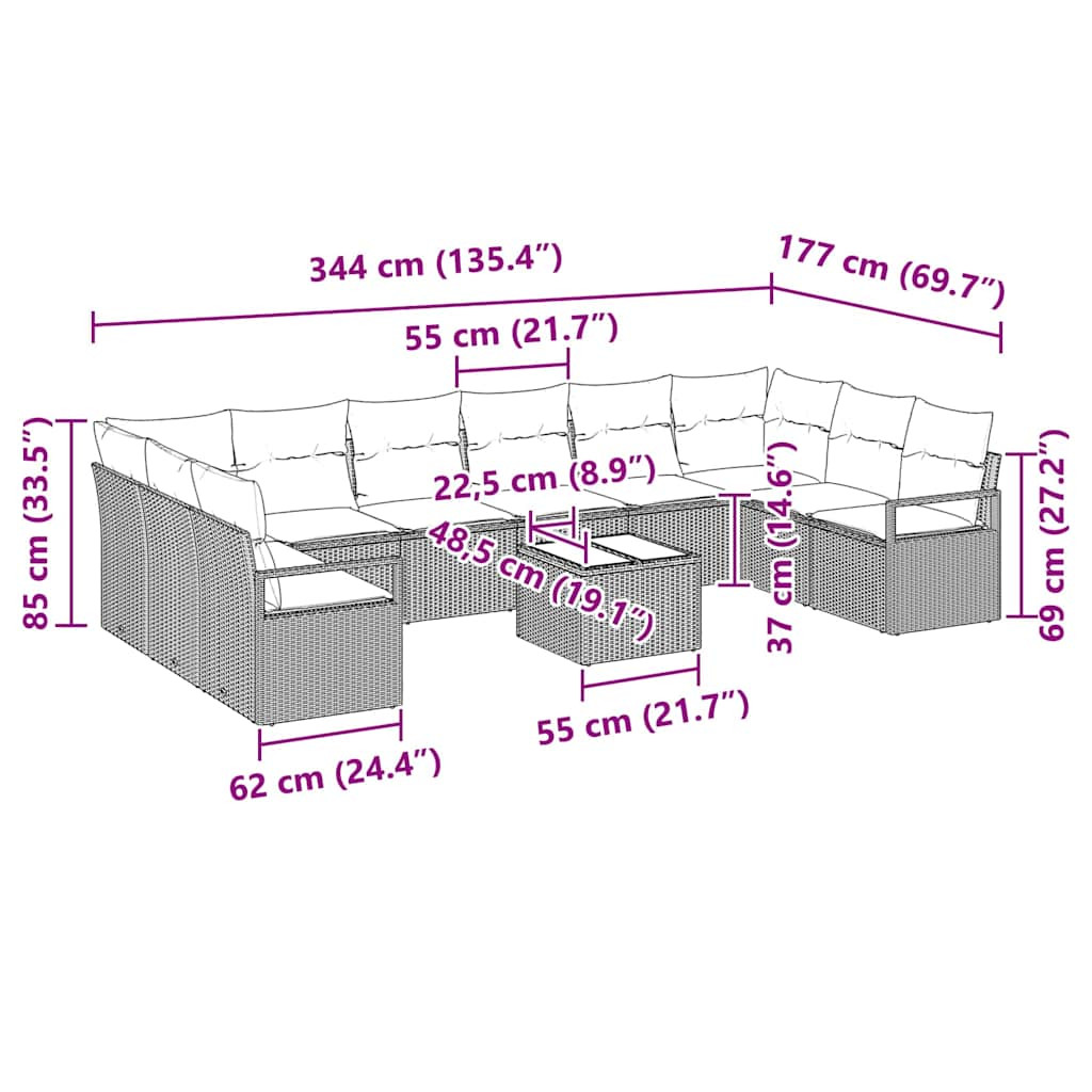 Kanapé Szett párnával 11 pcs Bézs polirattan Kanapé Szett párnával 11 pcs Bézs polirattan