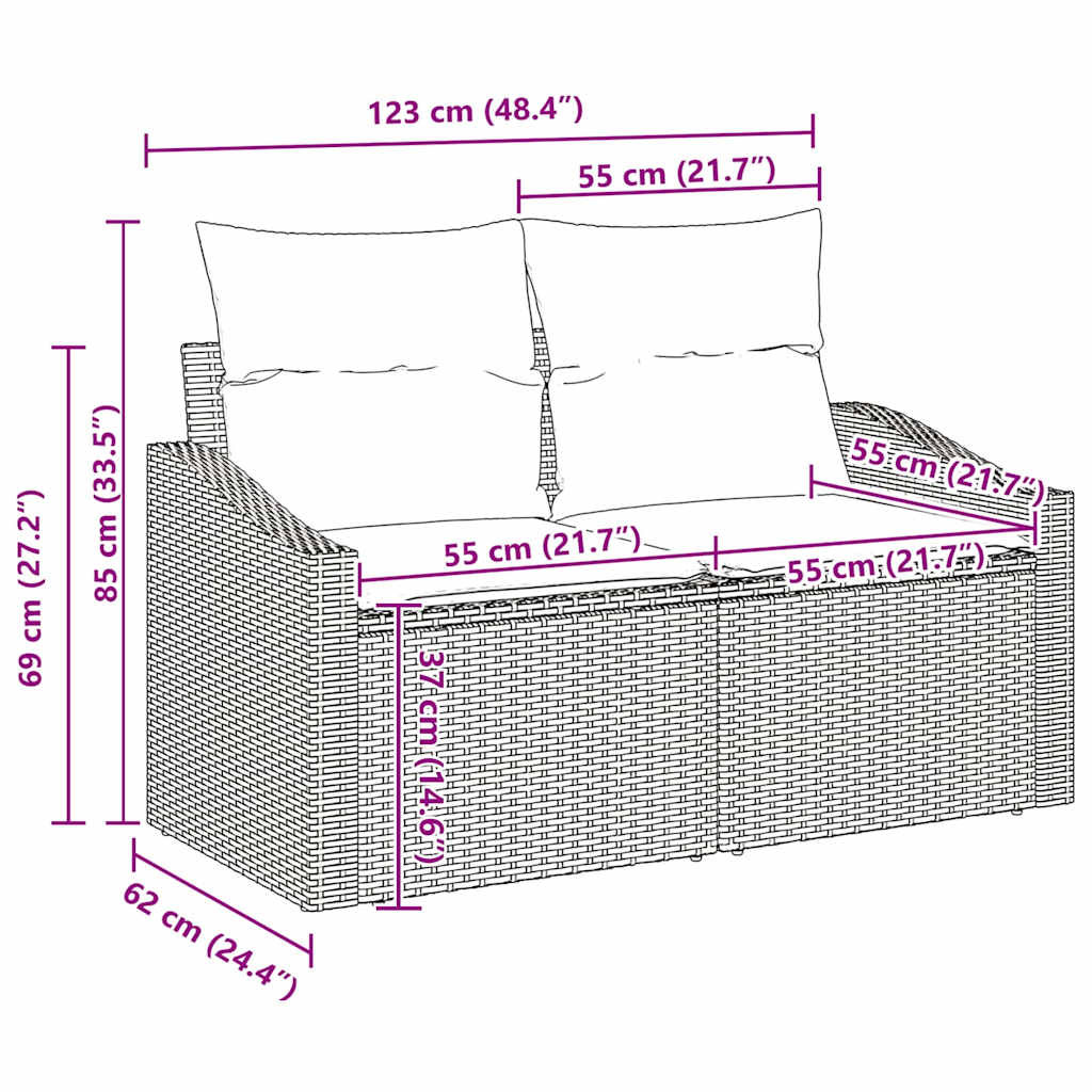 Kanapé Szett párnával párnával 5 pcs Világosszürke polirattan