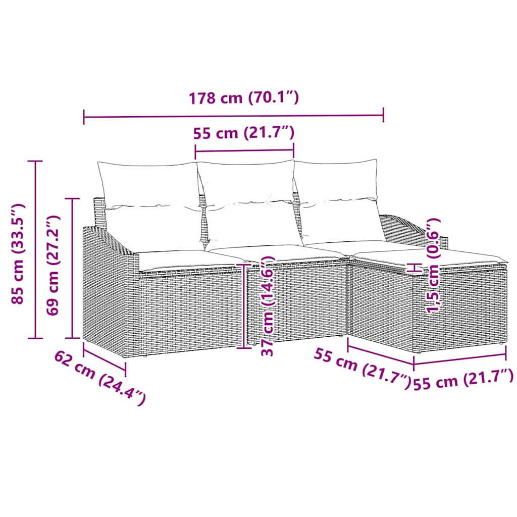 Kanapé Szett párnával 4 pcs Világosszürke polirattan