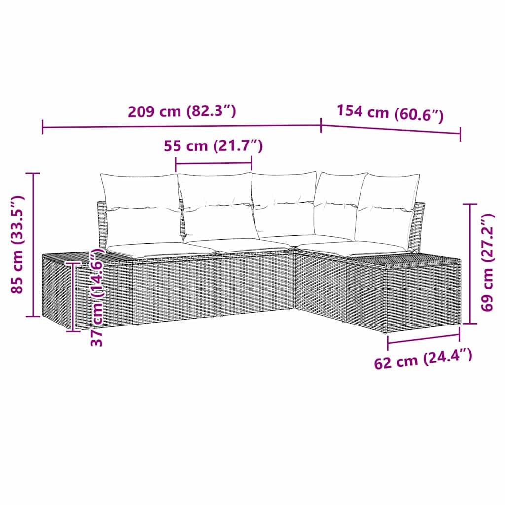 Kerti Kanapé Szett 4 pcs Barna polirattan