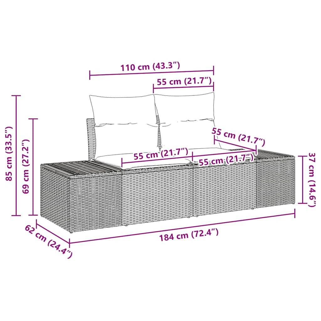 Kerti Kanapé Szett 4 pcs Barna polirattan