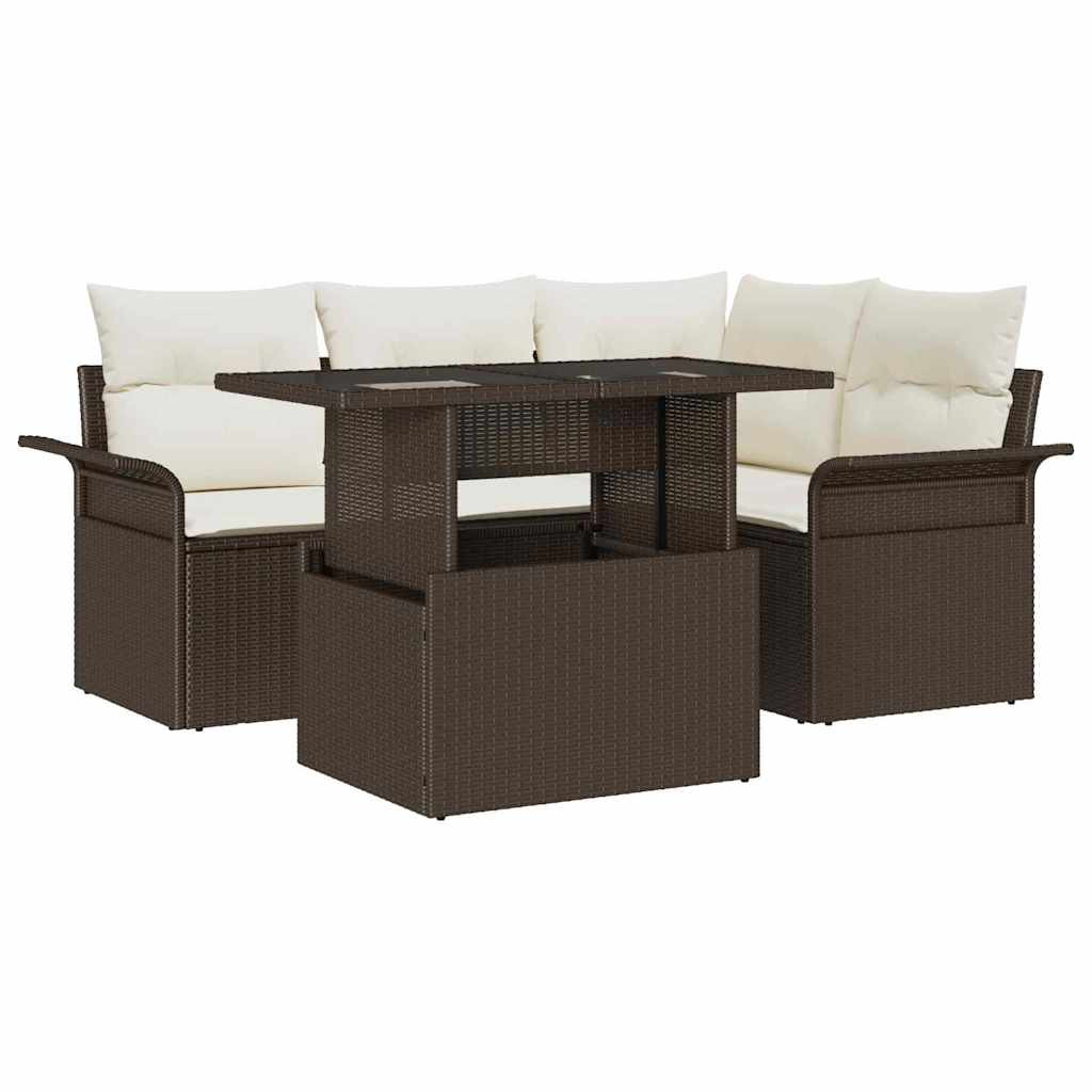 Kerti Kanapé Szett párnával 5 pcs Barna Poli rattan