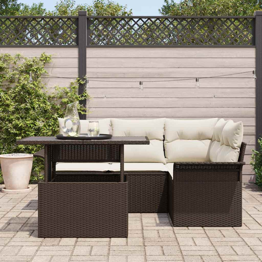 Kerti Kanapé Szett párnával 5 pcs Barna Poli rattan