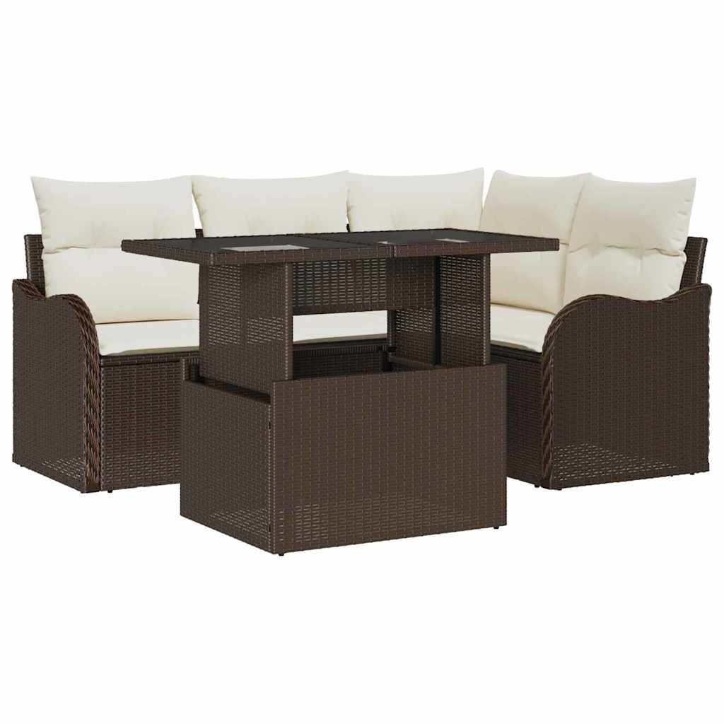 Kültéri étkező szett párnával 5 pcs Barna Poli rattan
