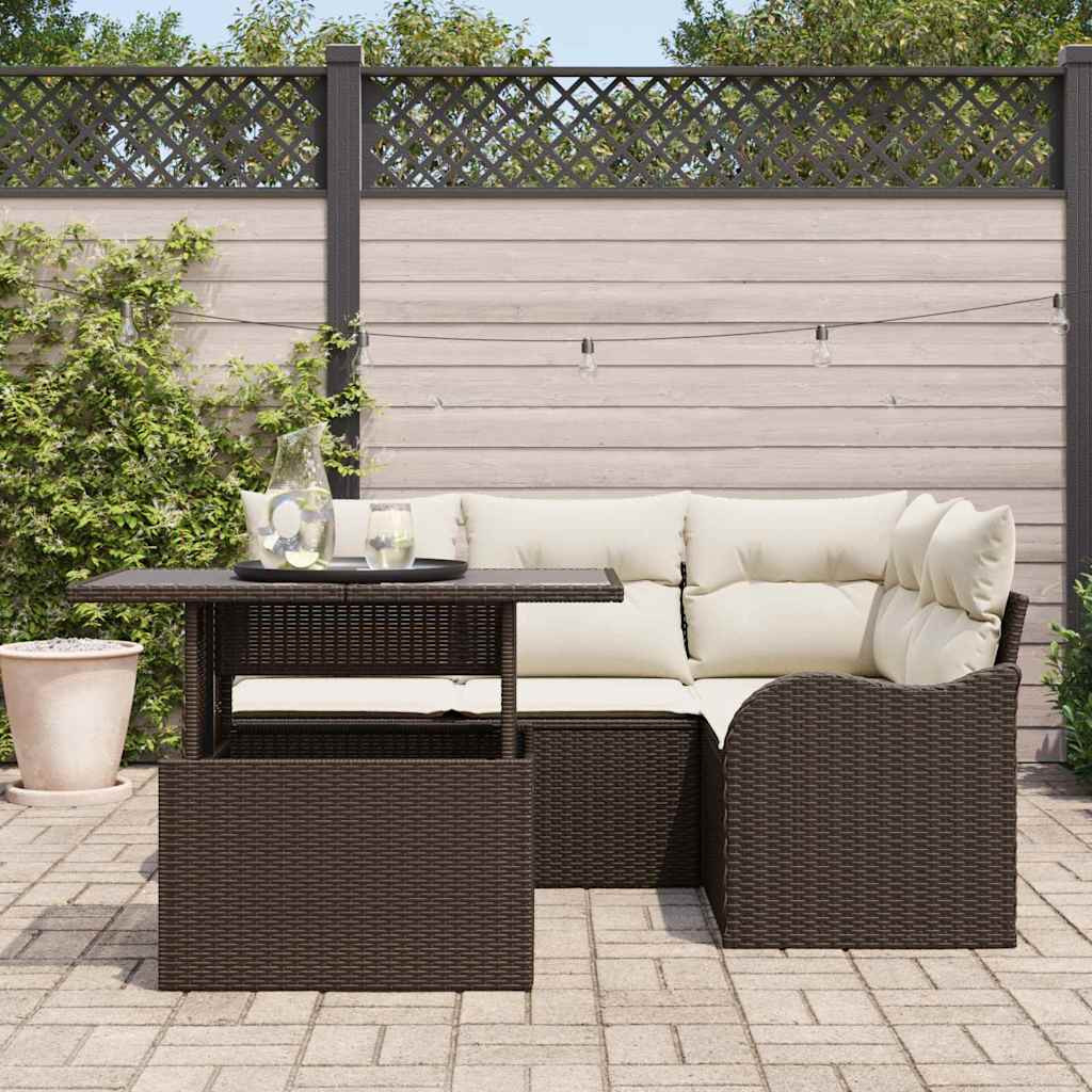 Kültéri étkező szett párnával 5 pcs Barna Poli rattan