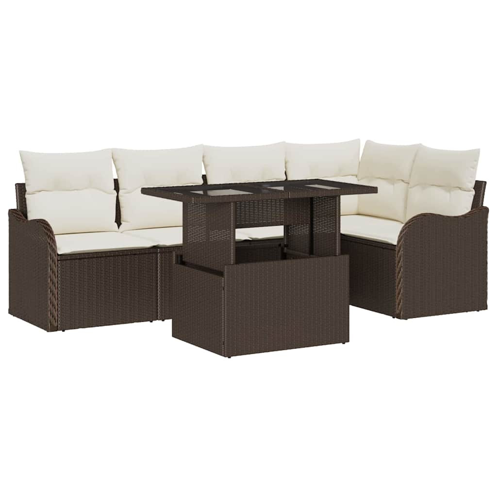 Étkezőgarnitúra párnával 6 pcs Barna Poli rattan