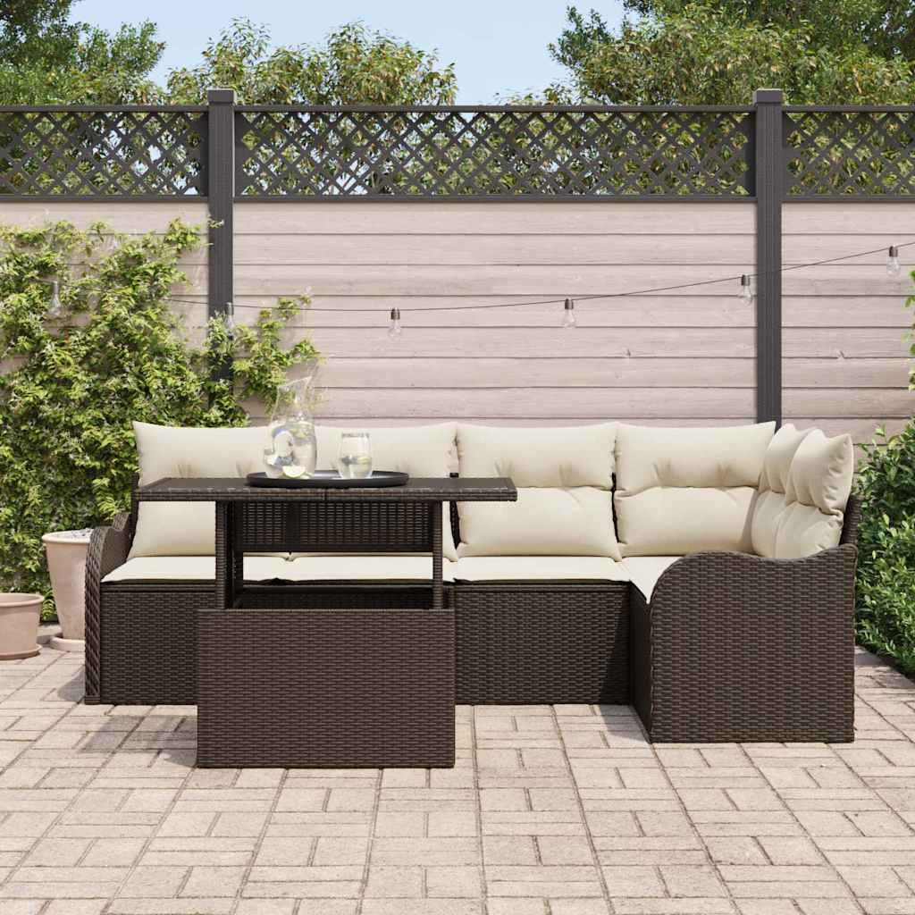 Étkezőgarnitúra párnával 6 pcs Barna Poli rattan