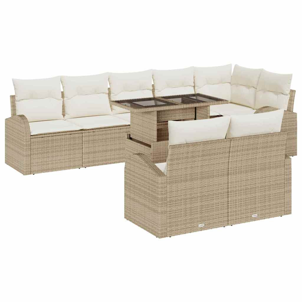vidaXL Kerti Kanapé Szett tárolóval 9 pcs Beige és krém polirattan