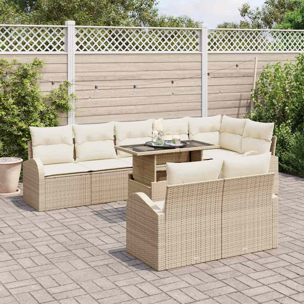 vidaXL Kerti Kanapé Szett tárolóval 9 pcs Beige és krém polirattan
