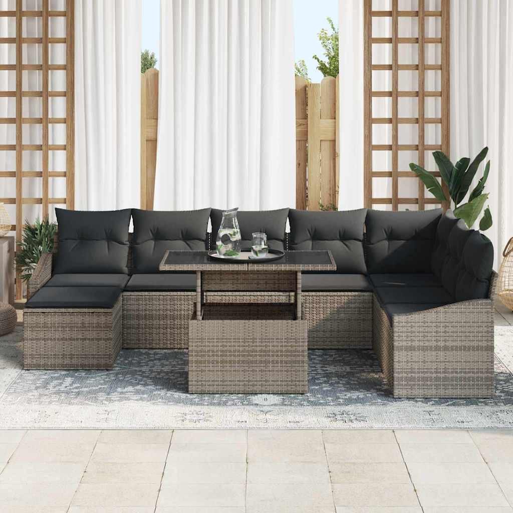 vidaXL Kanapé Szett párnával tárolóval 9 pcs Szürke polirattan
