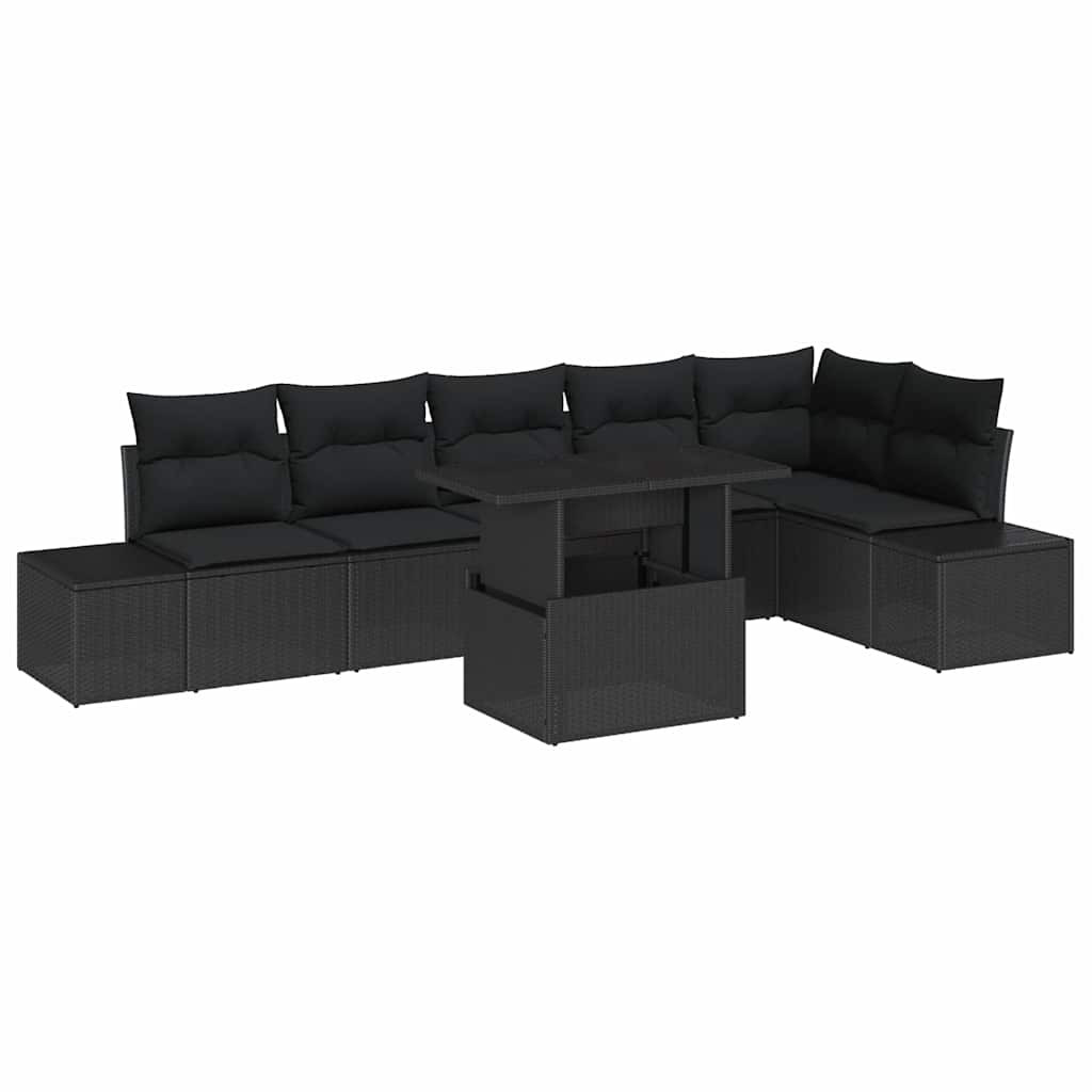 Kerti Kanapé Szett párnával tárolóval 7 pcs Fekete