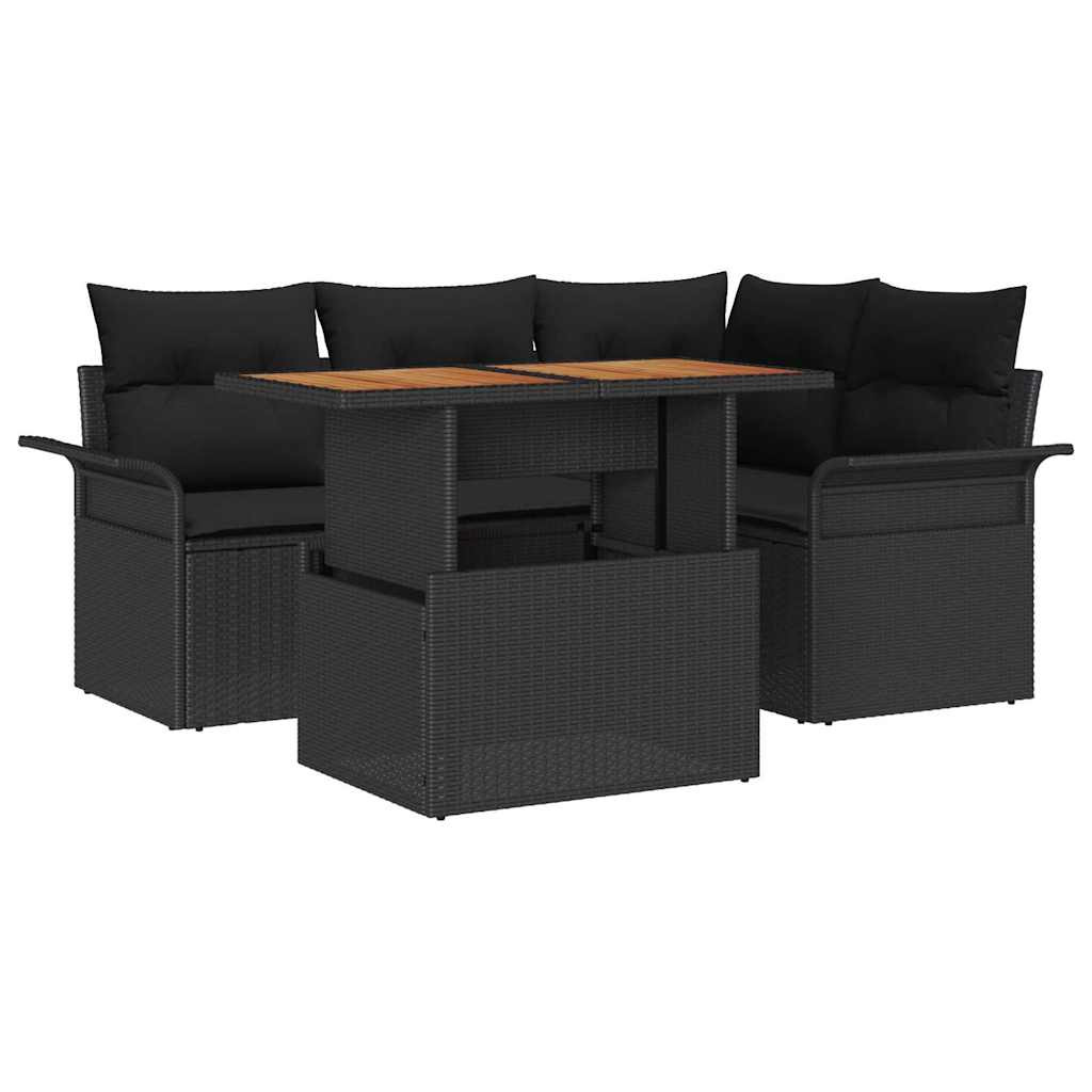 vidaXL Kerti Kanapé Szett párnával 5 pcs Fekete