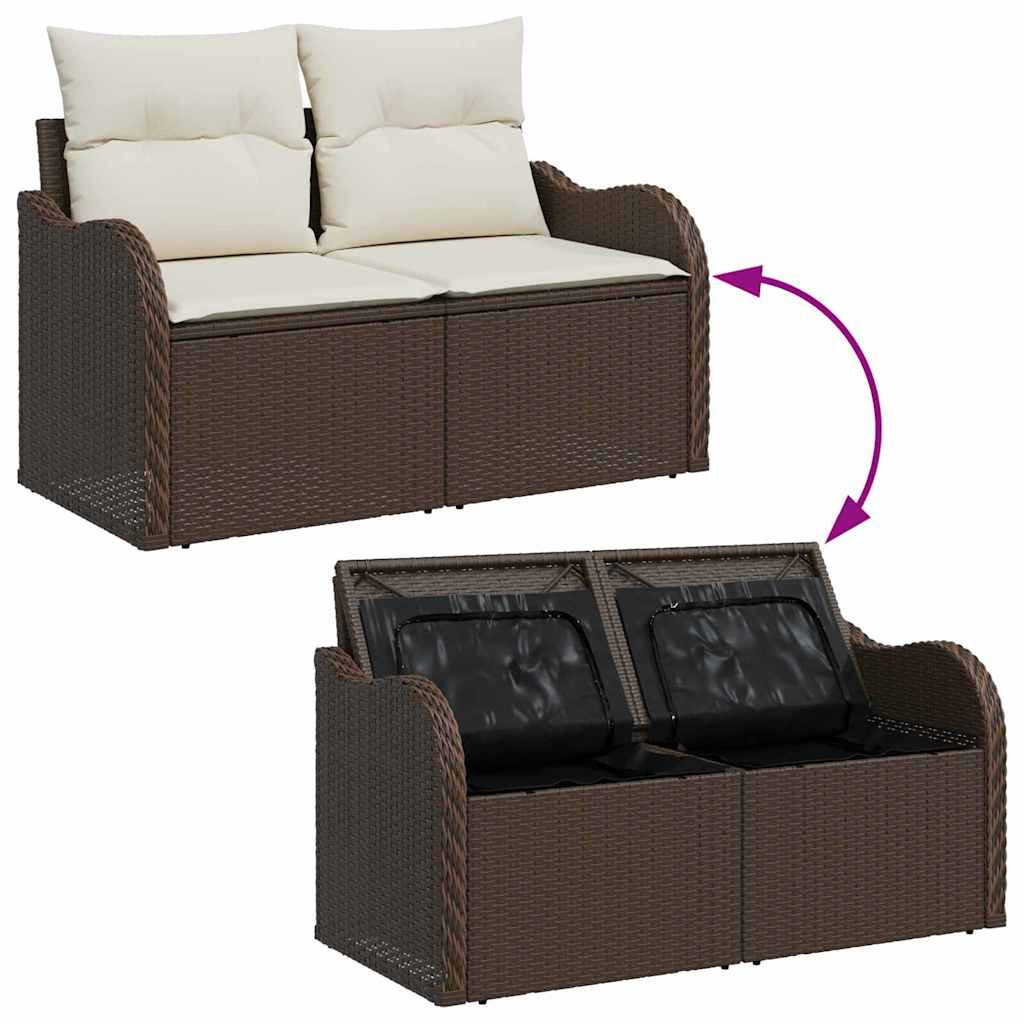 vidaXL Kerti Kanapé Szett párnával tárolóval 7 pcs Barna és Krém