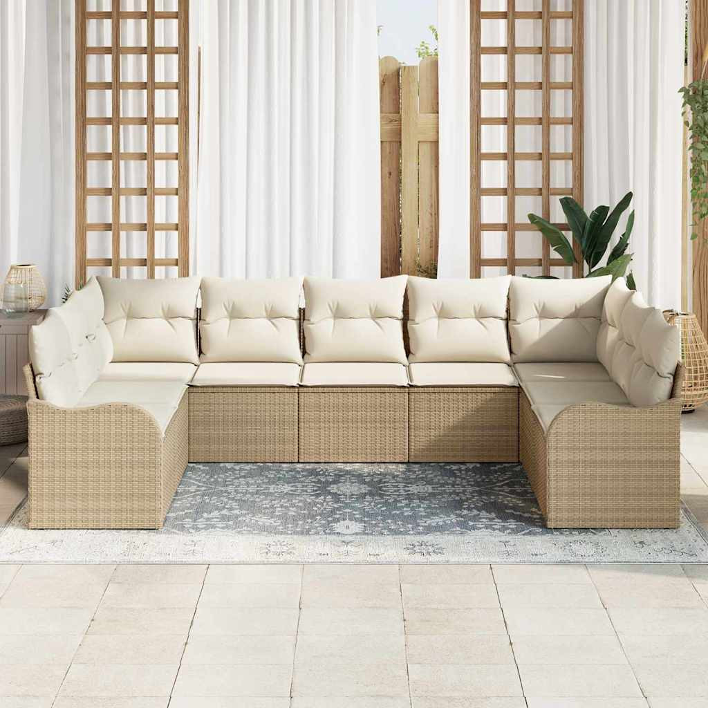 Kerti Kanapé Szett párnával 9 pcs Beige, fehér Poli rattan