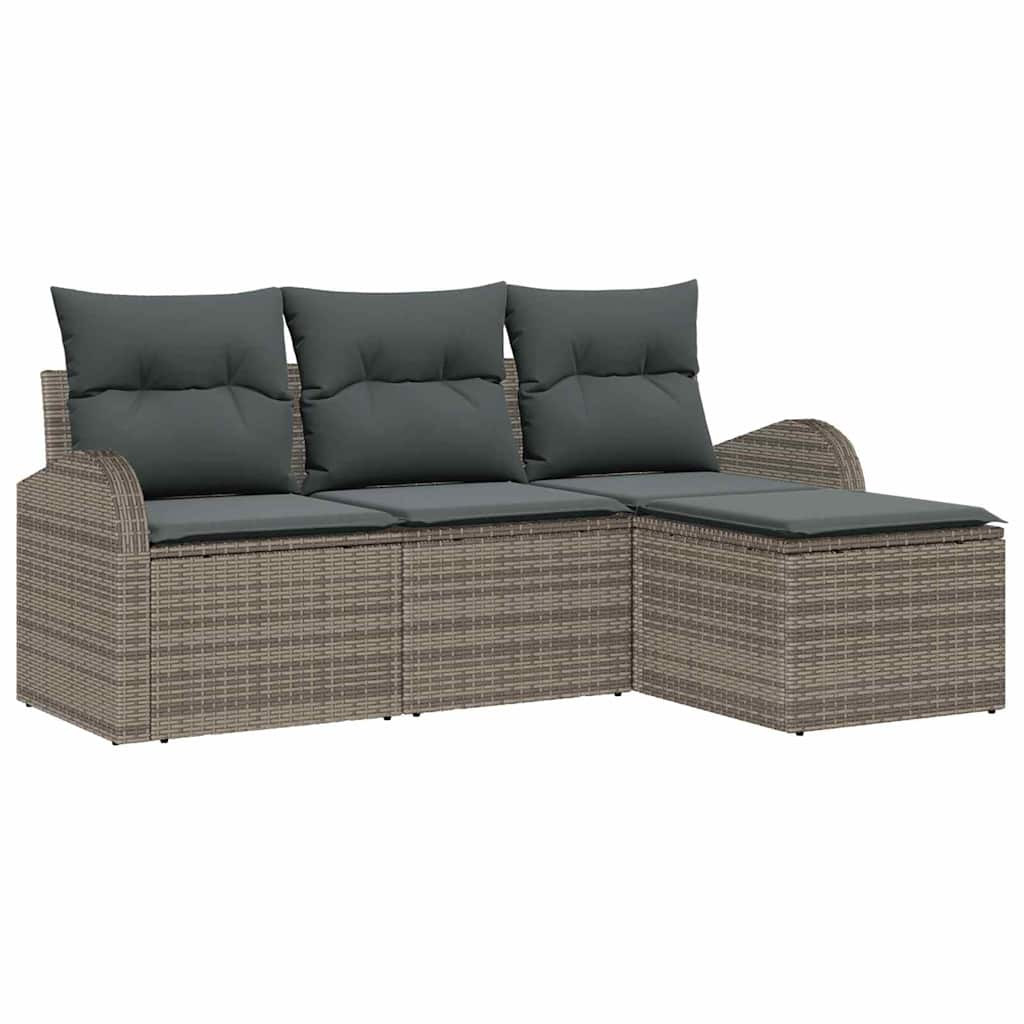 Kanapé Szett párnával tárolóval 4 pcs Szürke polirattan