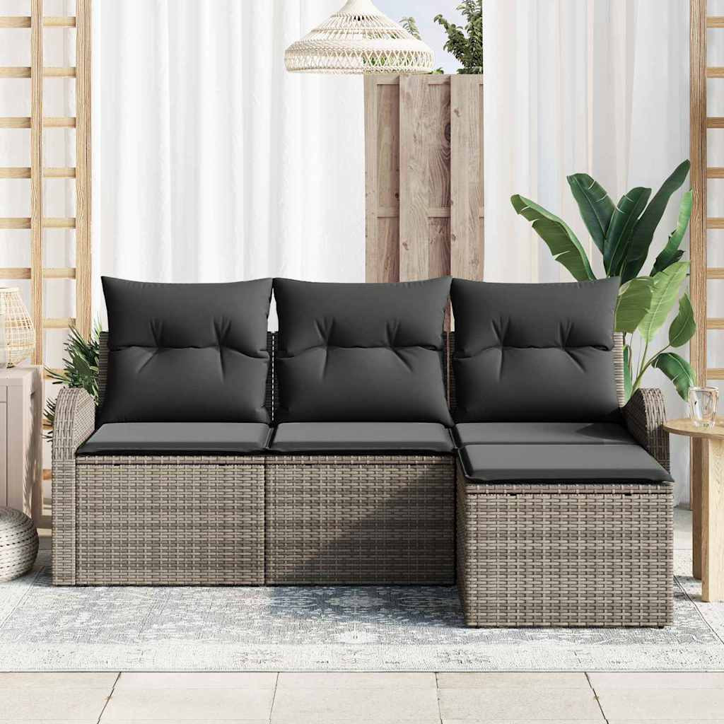 Kanapé Szett párnával tárolóval 4 pcs Szürke polirattan