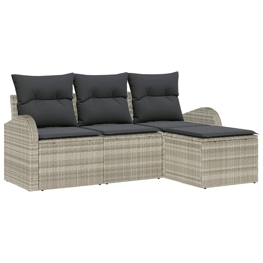 Kanapé Szett párnával tárolóval 4 pcs Világosszürke polirattan