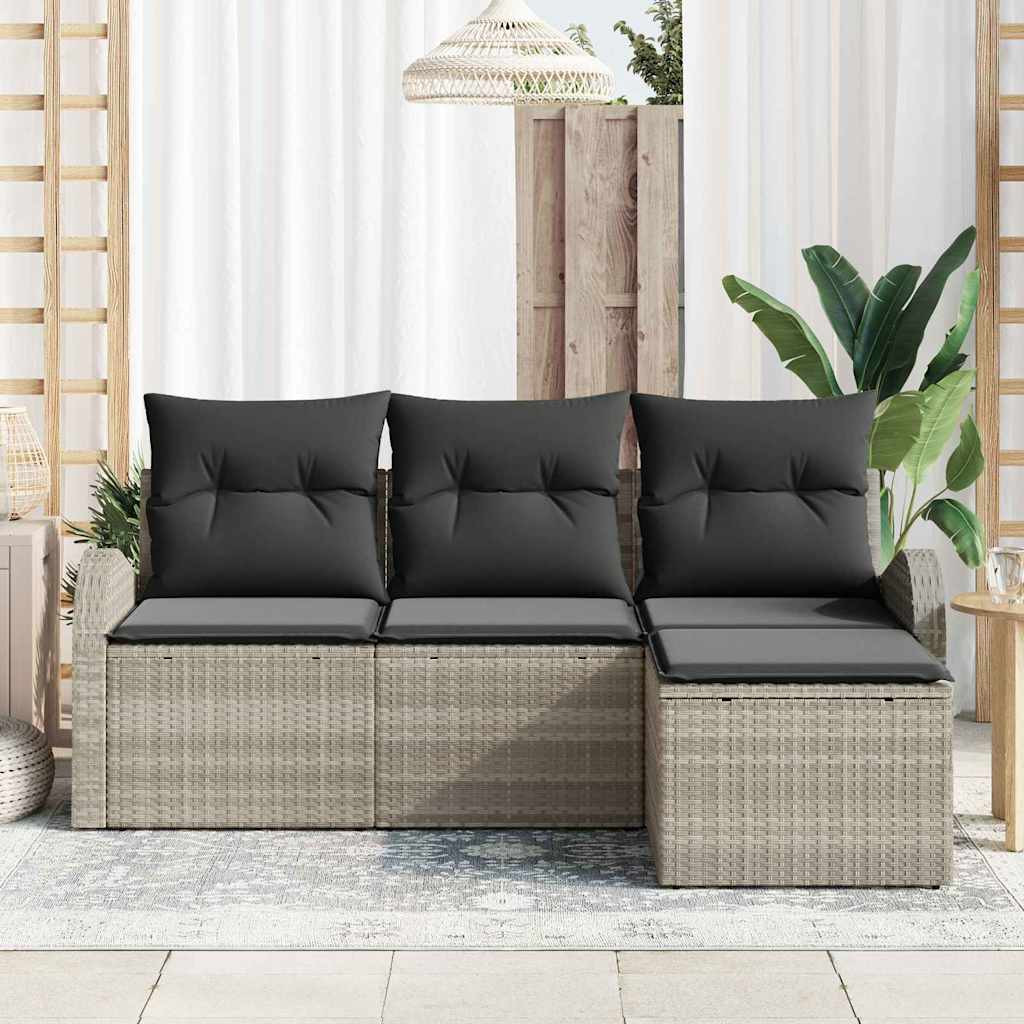 Kanapé Szett párnával tárolóval 4 pcs Világosszürke polirattan
