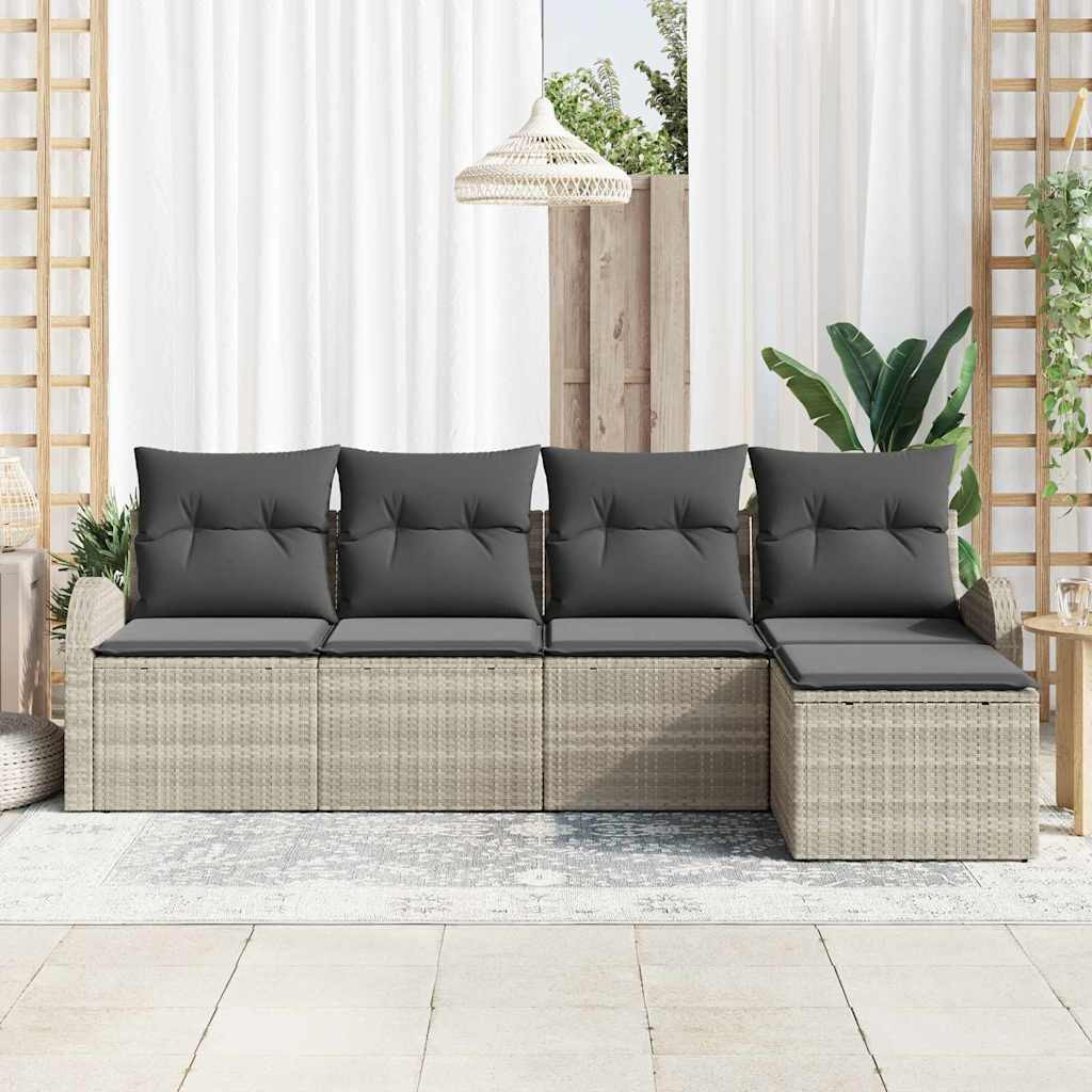 Kanapé Szett párnával tárolóval 5 pcs Világosszürke polirattan