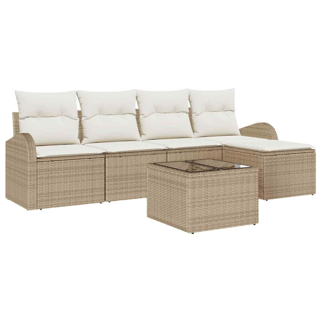 Kanapé Szett párnával tárolóval 6 pcs Beige és Fehér polirattan