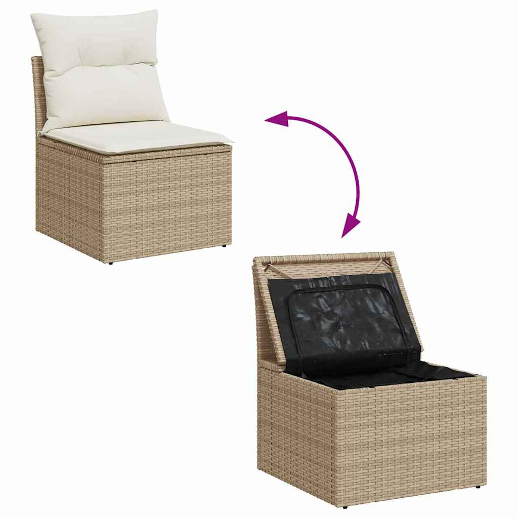 Kanapé Szett párnával tárolóval 6 pcs Beige és Fehér polirattan