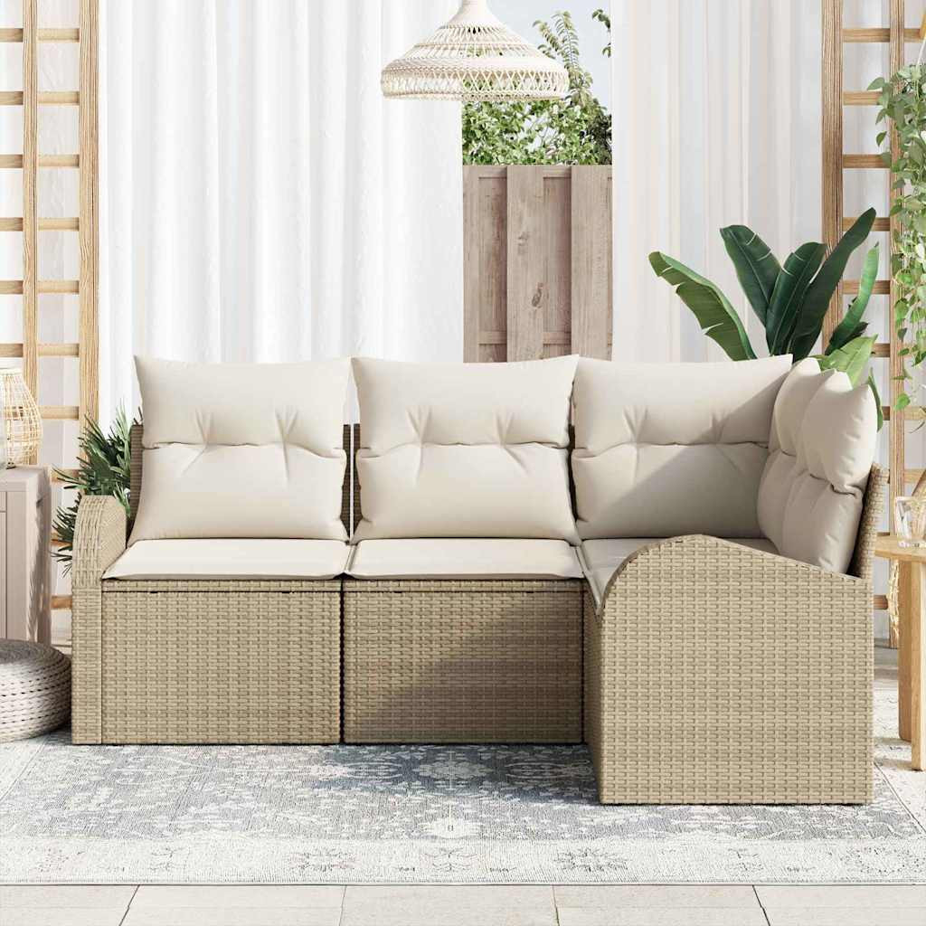 Kerti Kanapé Szett párnával 4 pcs Beige és Fehér polirattan