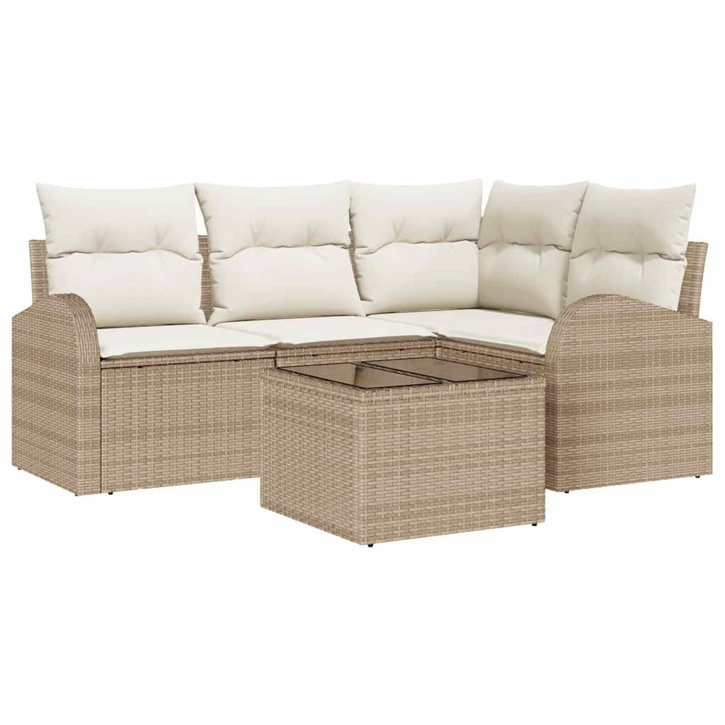 Kerti Kanapé Szett párnával 5 pcs Beige és Fehér polirattan