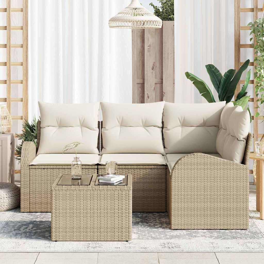 Kerti Kanapé Szett párnával 5 pcs Beige és Fehér polirattan