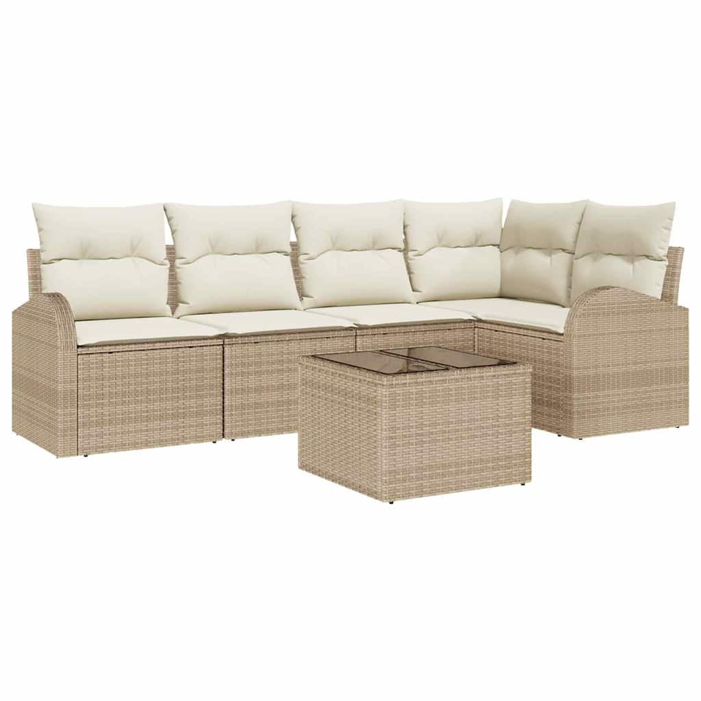 Kerti Kanapé Szett párnával 6 pcs Beige és Fehér polirattan