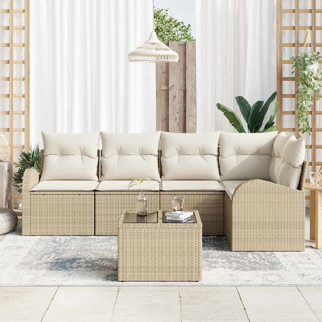 Kerti Kanapé Szett párnával 6 pcs Beige és Fehér polirattan