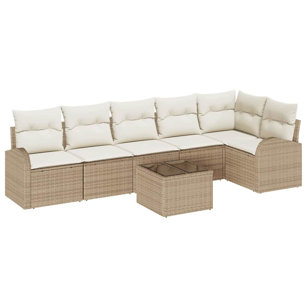 Kanapé Szett párnával tárolóval 7 pcs Beige és Fehér polirattan