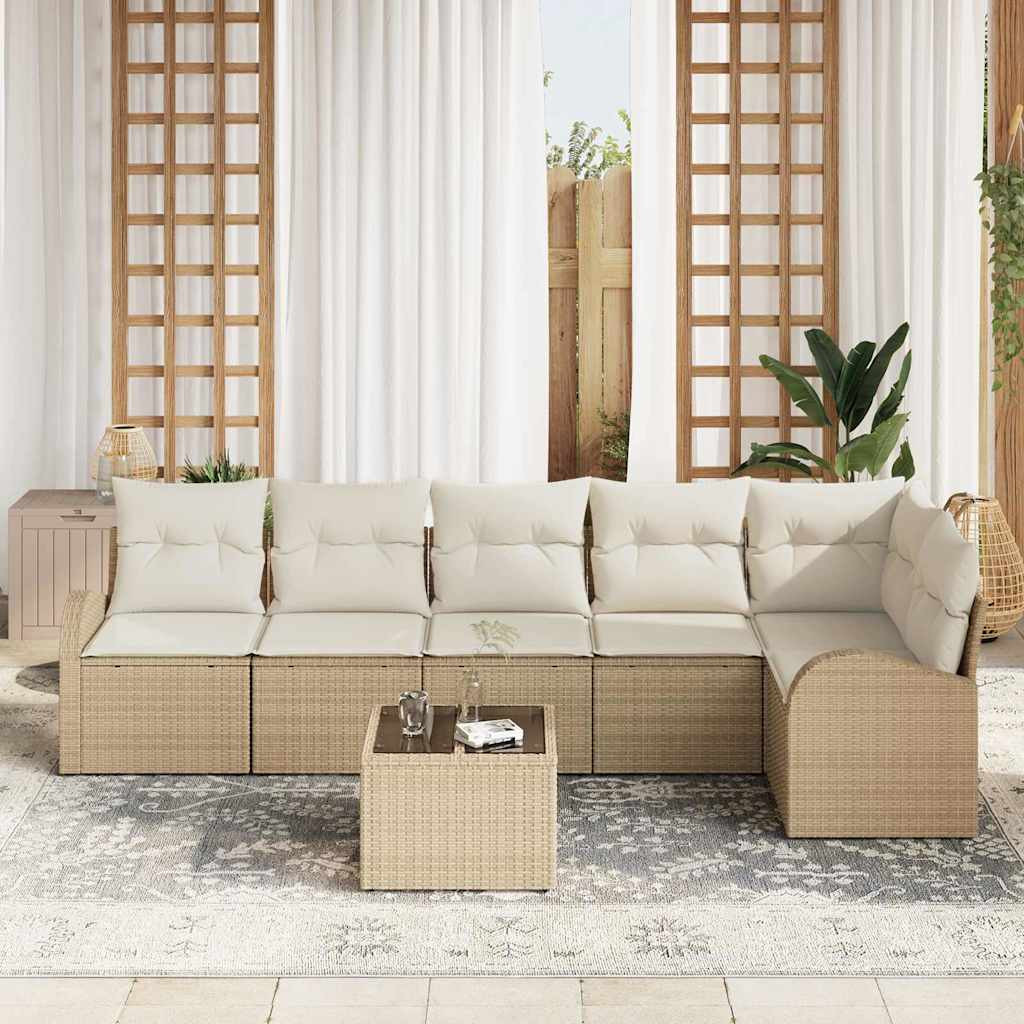 Kanapé Szett párnával tárolóval 7 pcs Beige és Fehér polirattan