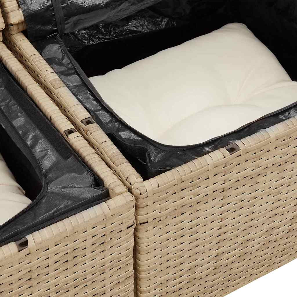 Kanapé Szett párnával tárolóval 7 pcs Beige és Fehér polirattan