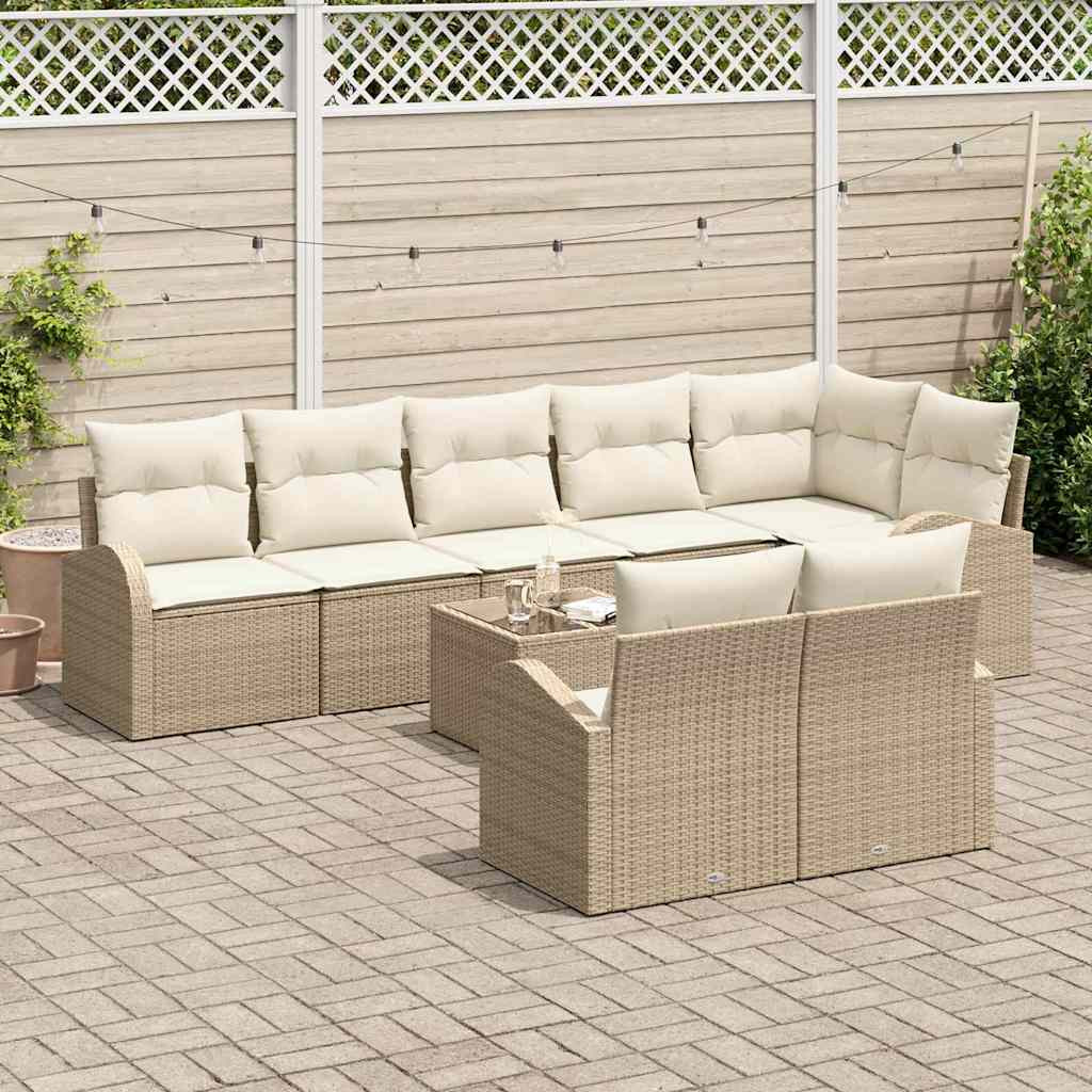 Kanapé Szett párnával tárolóval 9 pcs Beige és Fehér polirattan