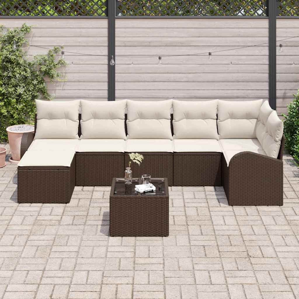 Kanapé Szett párnával tárolóval 8 pcs Barna polirattan