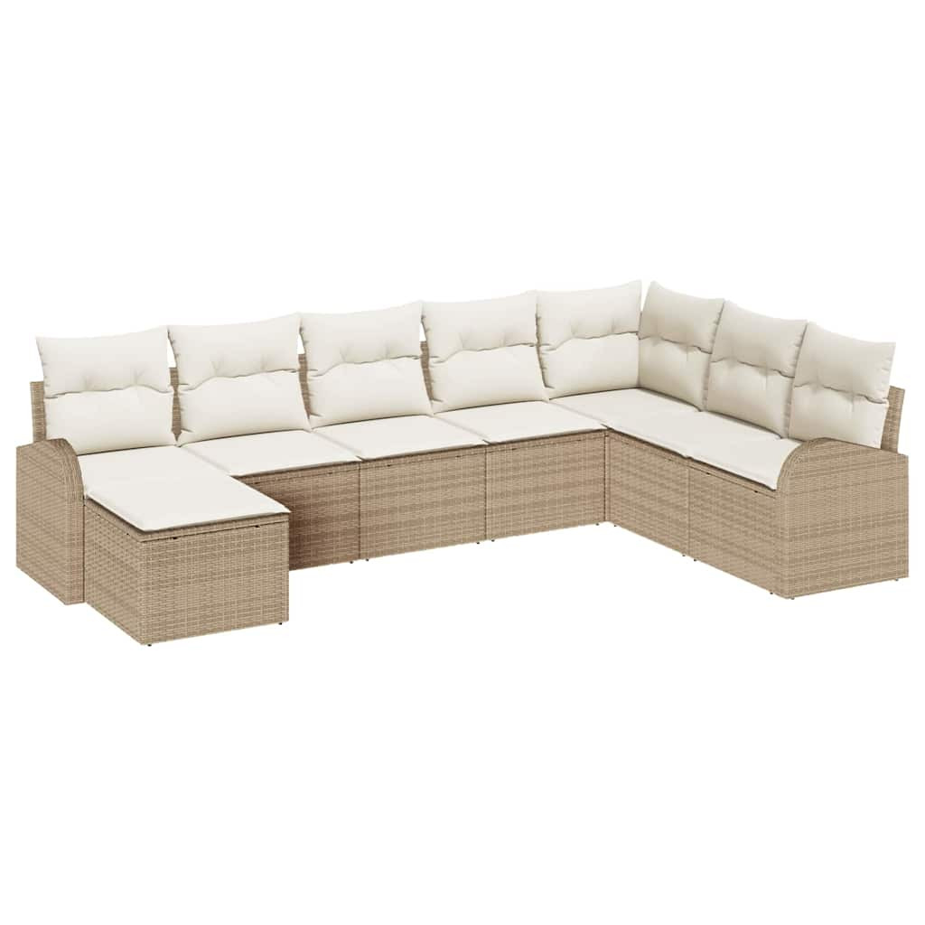 Kanapé Szett párnával tárolóval 8 pcs Beige és Fehér polirattan