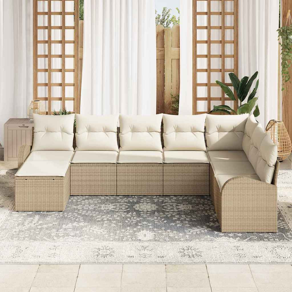 Kanapé Szett párnával tárolóval 8 pcs Beige és Fehér polirattan