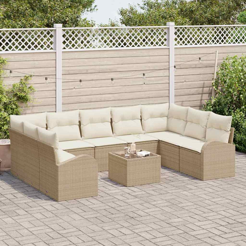 Kanapé Szett párnával 10 pcs Beige és Fehér polirattan