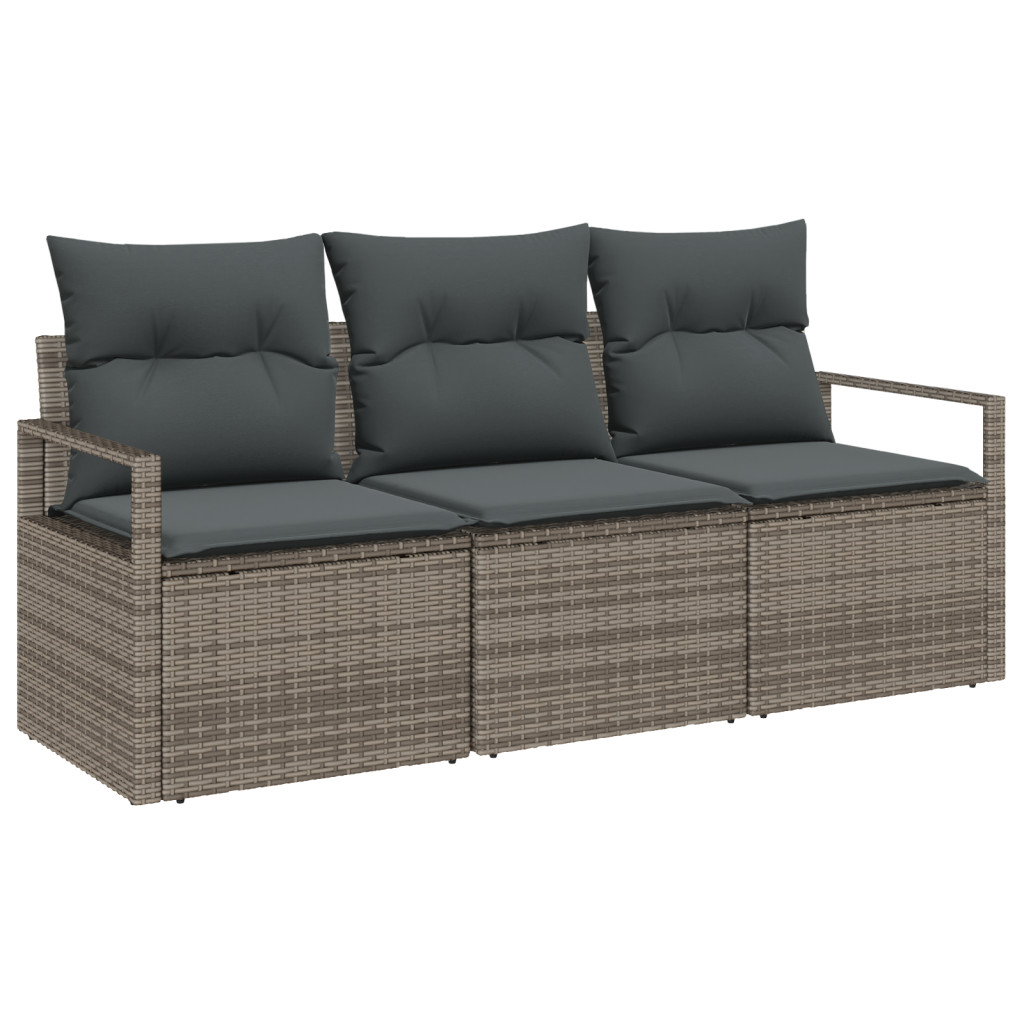 3 Darabos Kerti Kanapé Szett Párnákkal Szürke Polyrattan