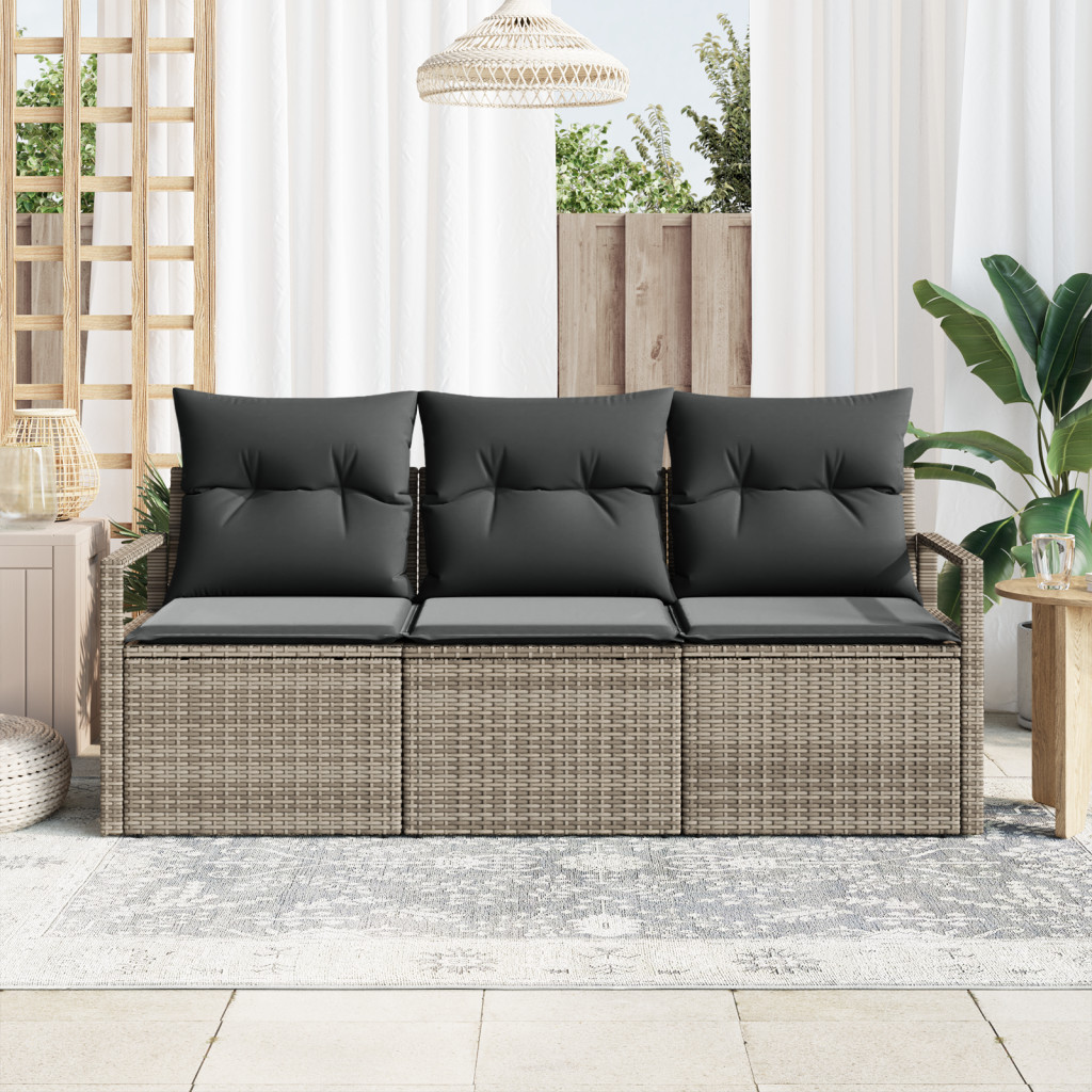 3 Darabos Kerti Kanapé Szett Párnákkal Szürke Polyrattan
