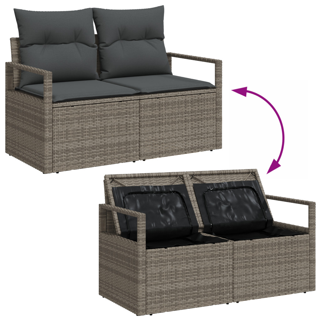 3 Darabos Kerti Kanapé Szett Párnákkal Szürke Polyrattan
