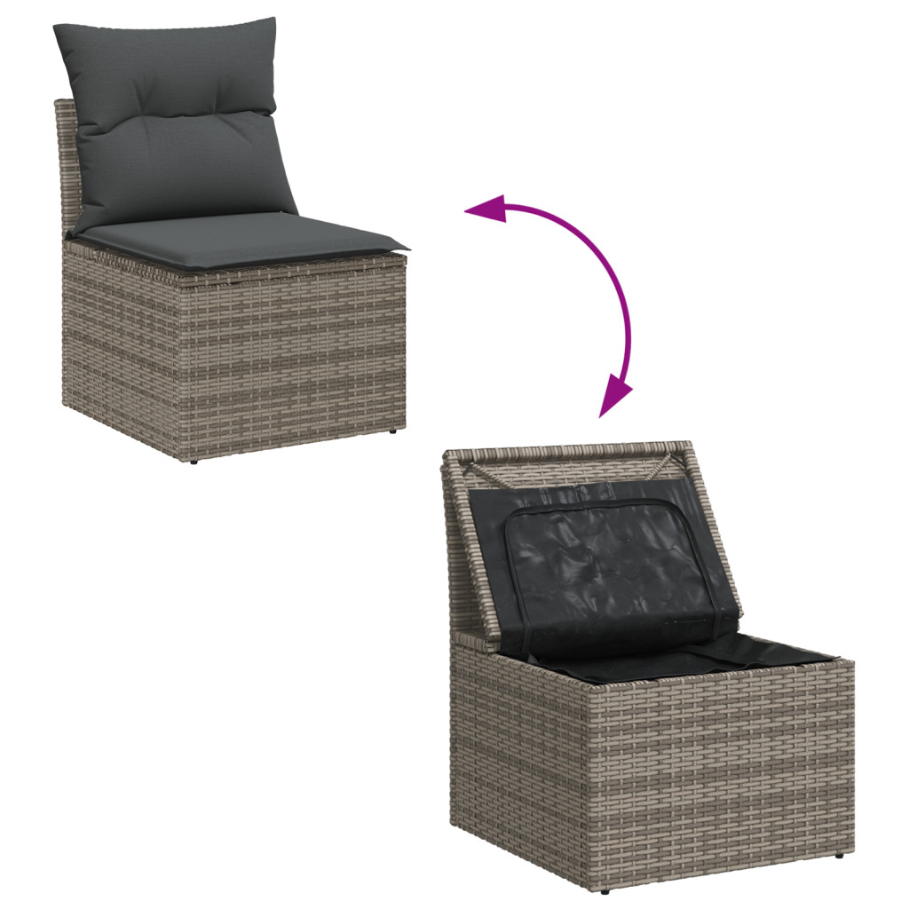 3 Darabos Kerti Kanapé Szett Párnákkal Szürke Polyrattan